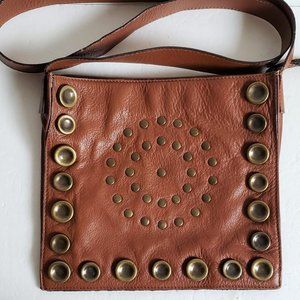 Vintage HYPE Leather Crossbody Bag Messenger Brass Studs Boho Unique